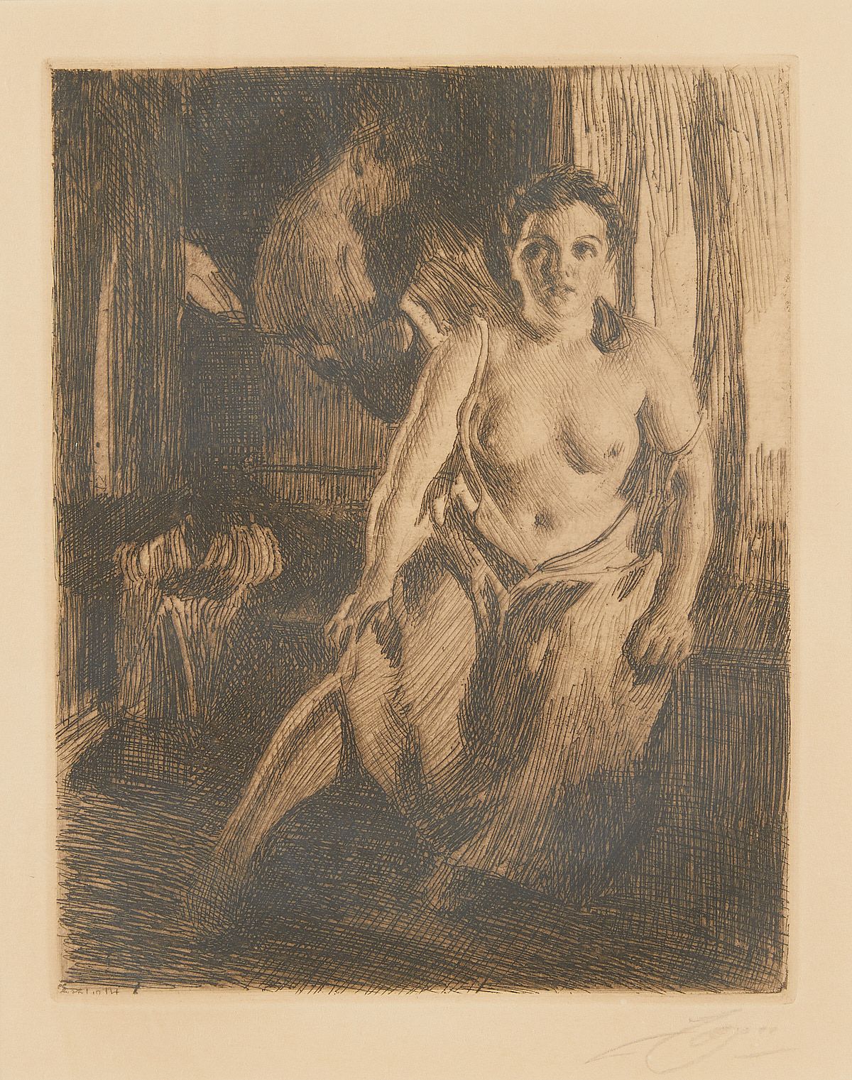 Anders Zorn "The Bed Stool" Etching 1914