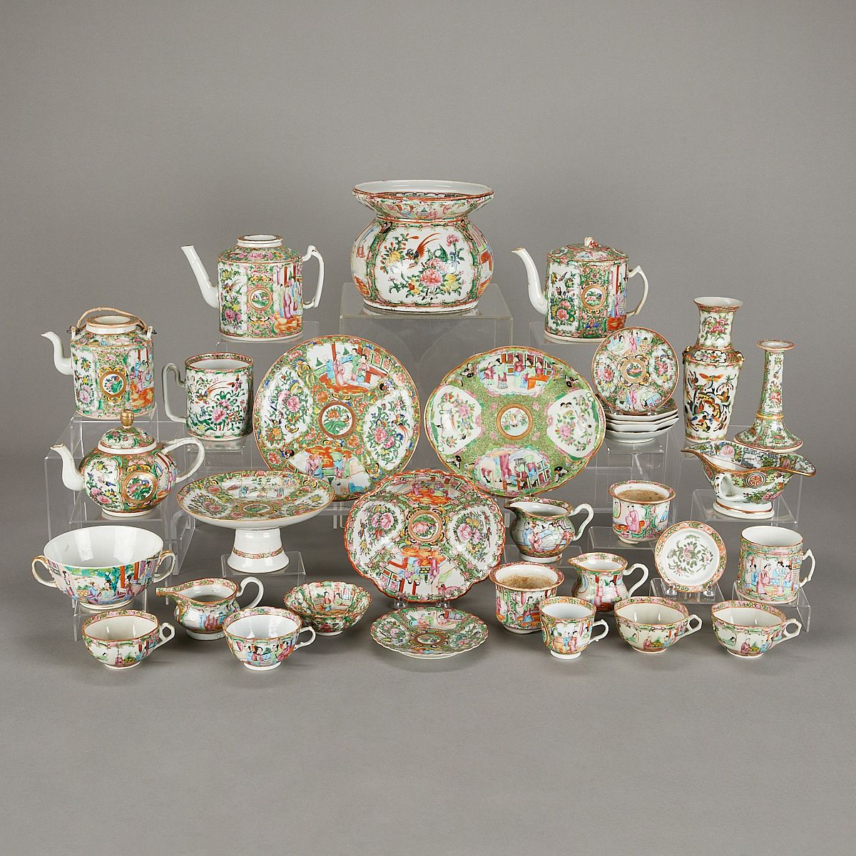 33 Pcs 19th c. Chinese Rose Medallion Porcelain