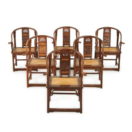 Set of 6 Chinese Elm Horseshoe Back Quanyi Chairs