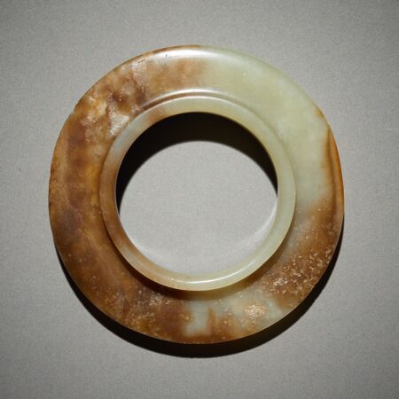 Archaic Style Chinese Carved Jade Collared Bi