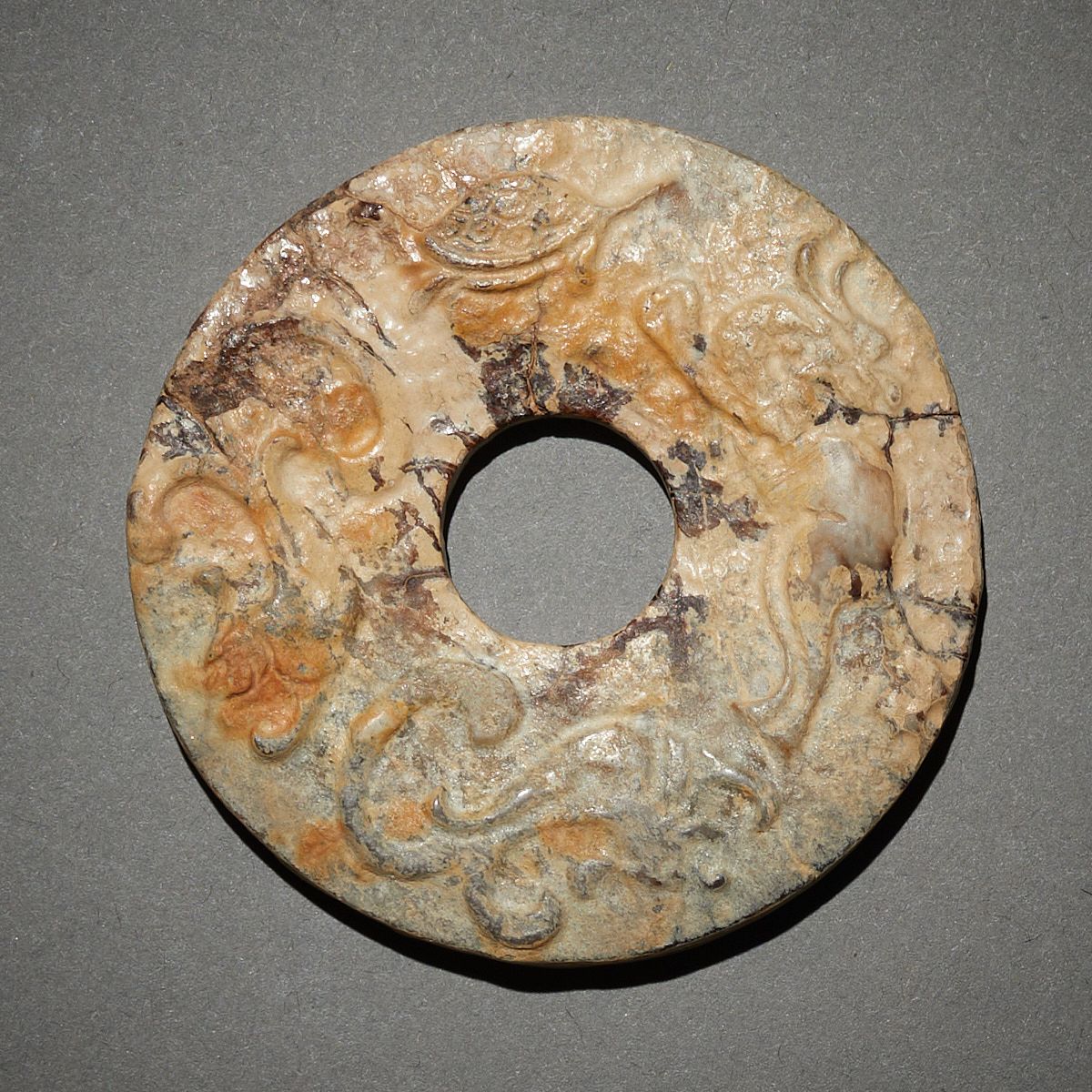 Archaic Chinese Carved Jade Bi w/ Animals