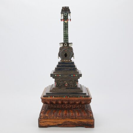 Tibetan Silver, Jade, Coral, & Turquoise Stupa