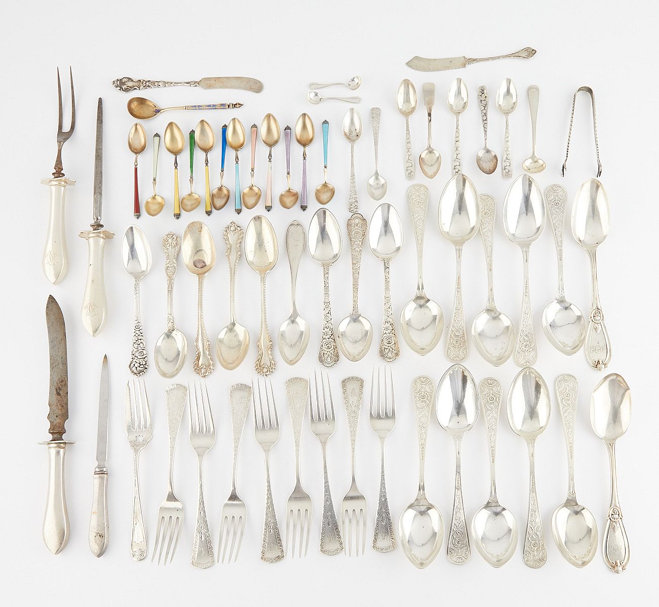 59 Pcs Sterling & Enamel Flatware 44.04 Troy oz