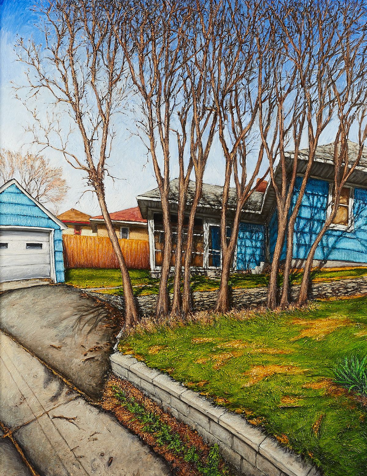 Rod Massey "Blue House Behind Trees" Painting