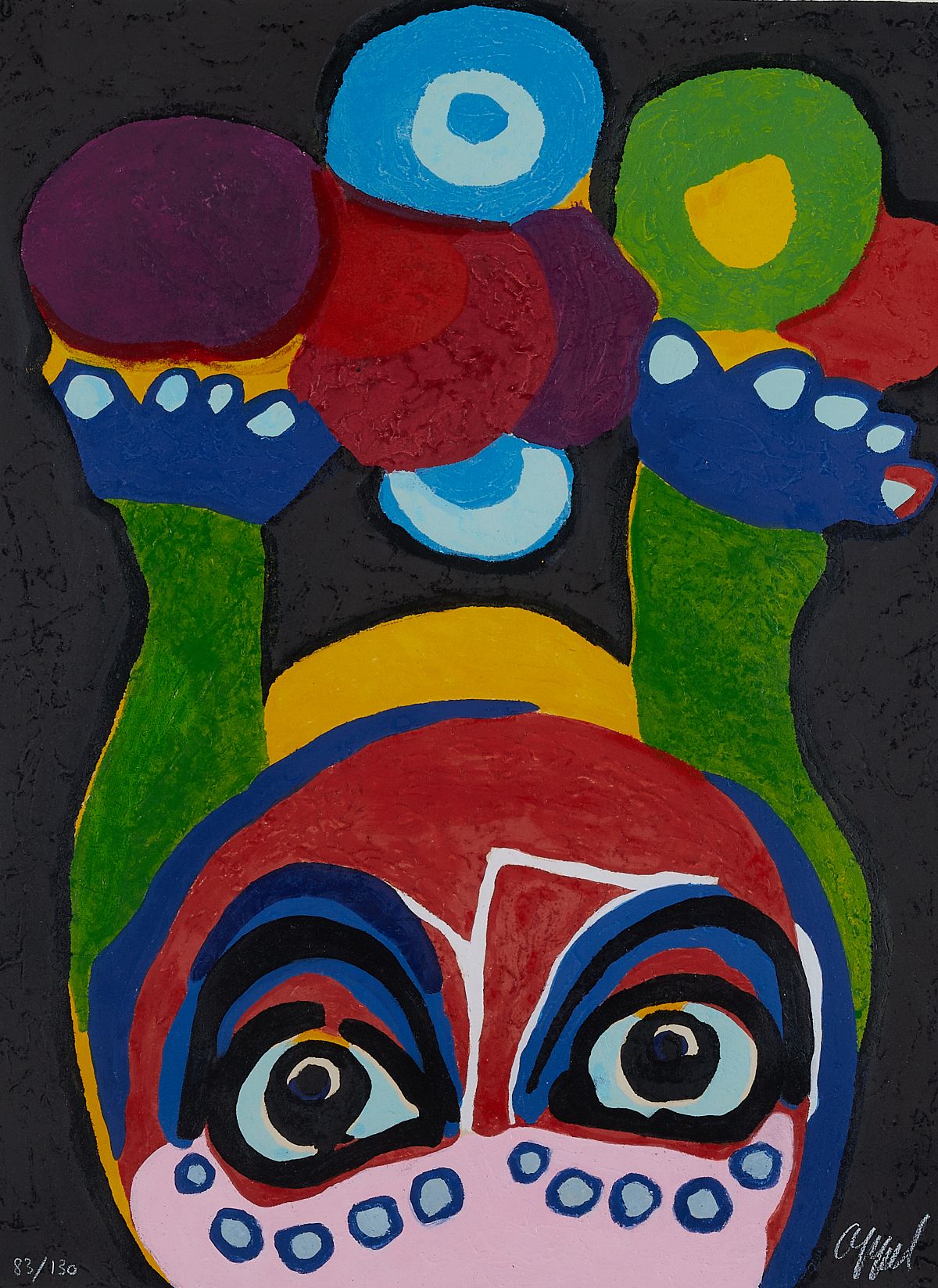 Karel Appel "Clown Visage Paysage" Woodcut 1978