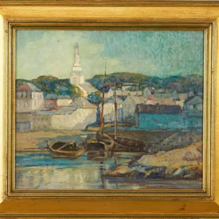 Knute Heldner Gloucester Cityscape Oil on Board