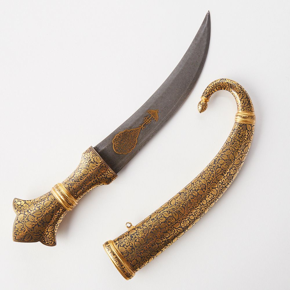 Indian Jambiya Knife with Inlaid Parasol Inscription