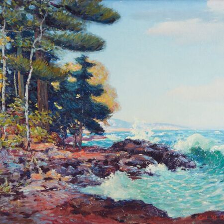 Carl Rawson Lake Superior with Trees Oil on Board