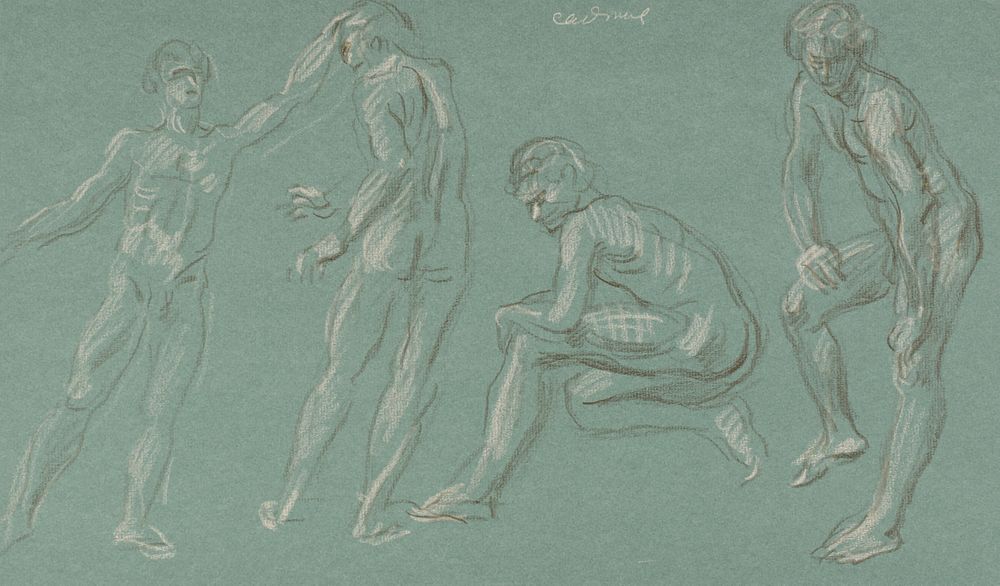 Paul Cadmus 4 Nudes Crayon on Green Paper