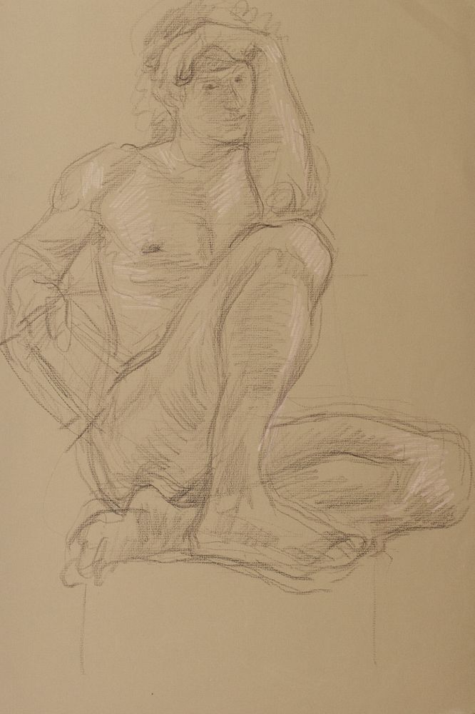 Paul Cadmus Seated Male Nude Crayon on Paper