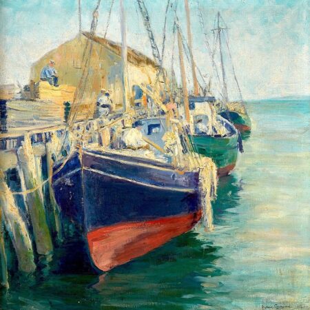 Ann Squire Harbor Scene Oil on Canvas