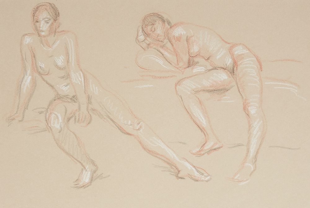 Paul Cadmus 2 Female Figures Sketch Crayon on Paper