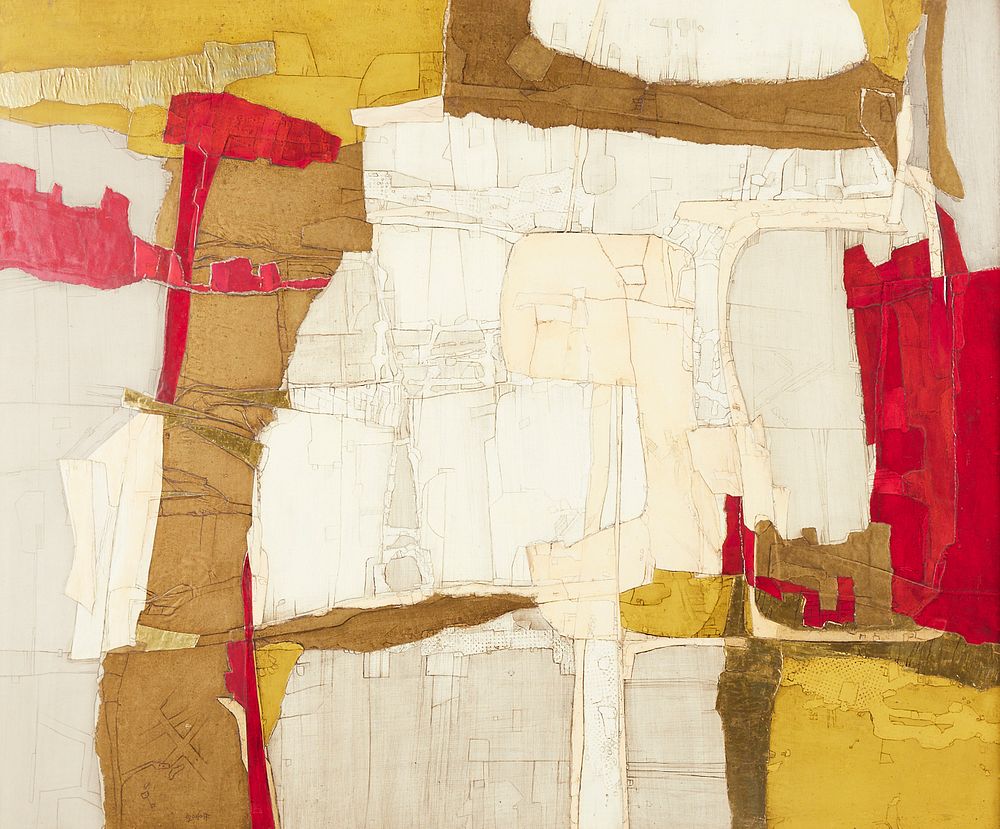 Ida Ozonoff "Untitled (Aerial Landscape)" Oil Collage on Masonite