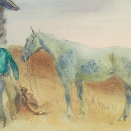 Cameron Booth "Dude Kelly and White Horse" Watercolor on Paper