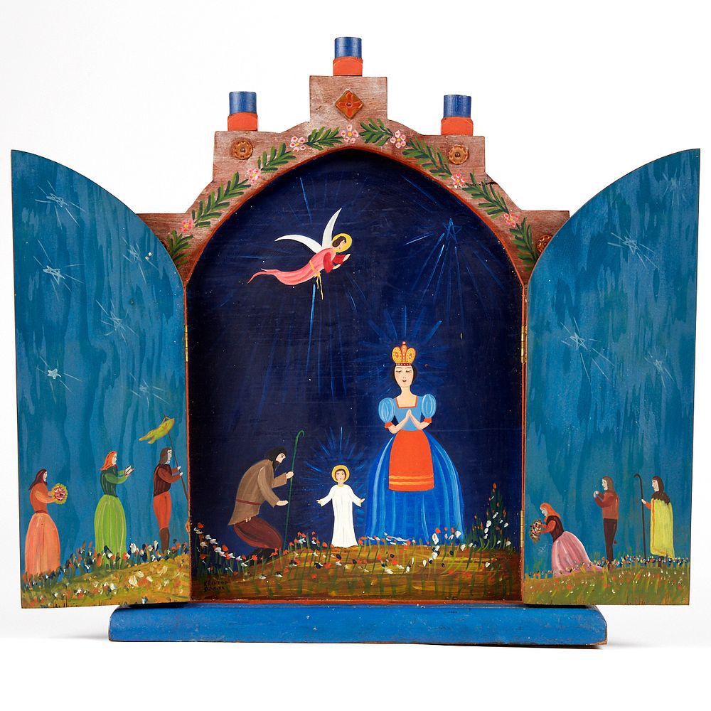 Kristof Slanina MN WPA Christmas Nativity Painted Wood Triptych