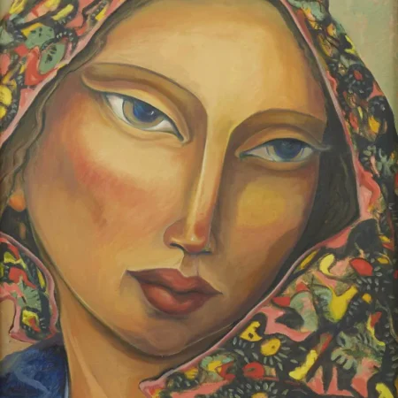 Miguel Martinez Portrait of Woman with Colorful Head Wrap