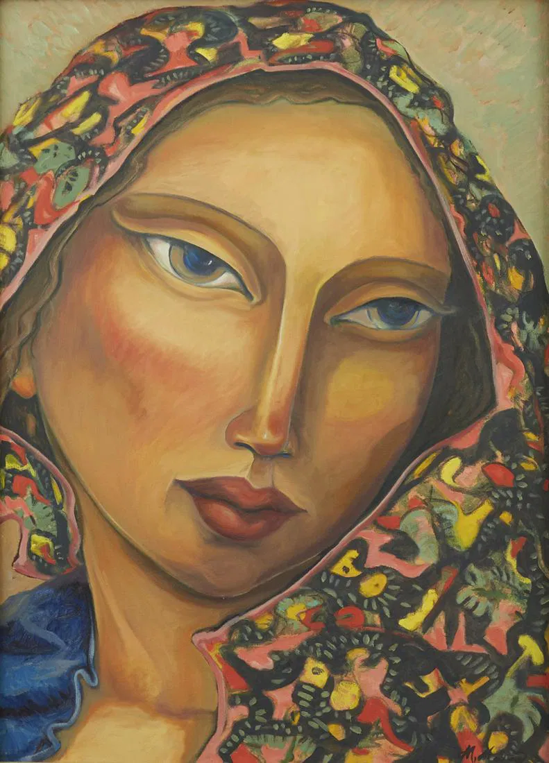 Miguel Martinez Portrait of Woman with Colorful Head Wrap