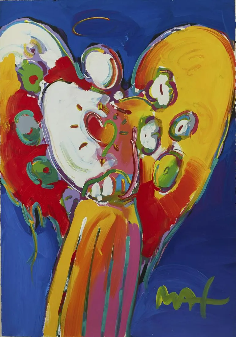 Peter Max "Angel with Heart" Oil on Paper