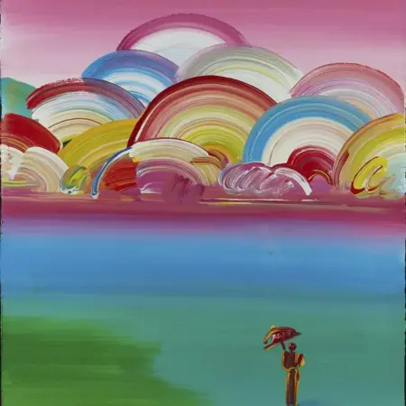 Peter Max Figure with Umbrella Oil on Paper