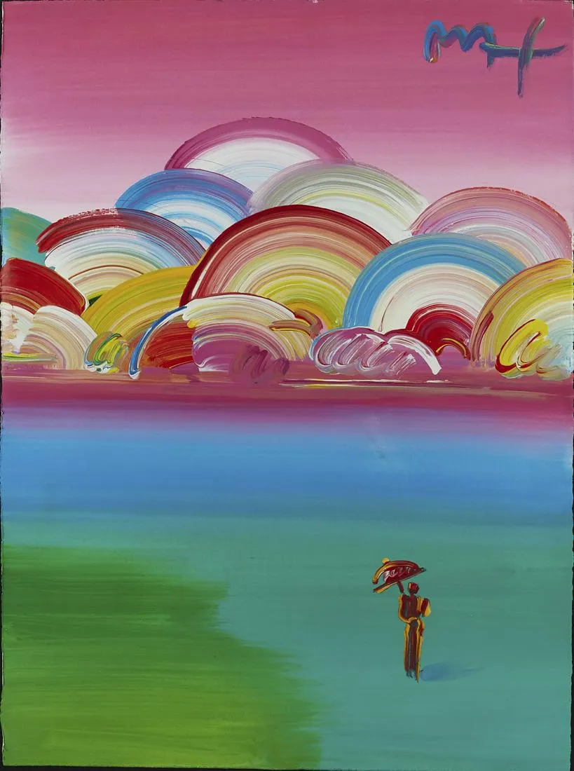 Peter Max Figure with Umbrella Oil on Paper