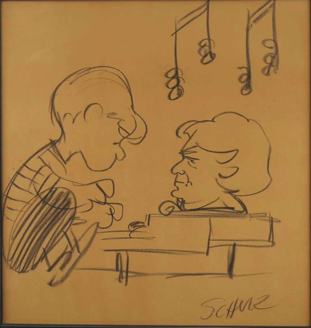 Charles Schulz Drawing of Schroeder w/ Piano w/ Letter