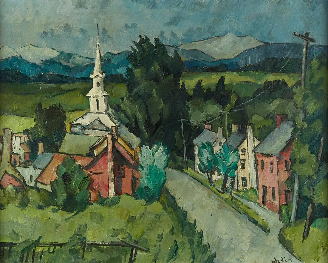 Early Elof Wedin "Church" Oil on Canvas