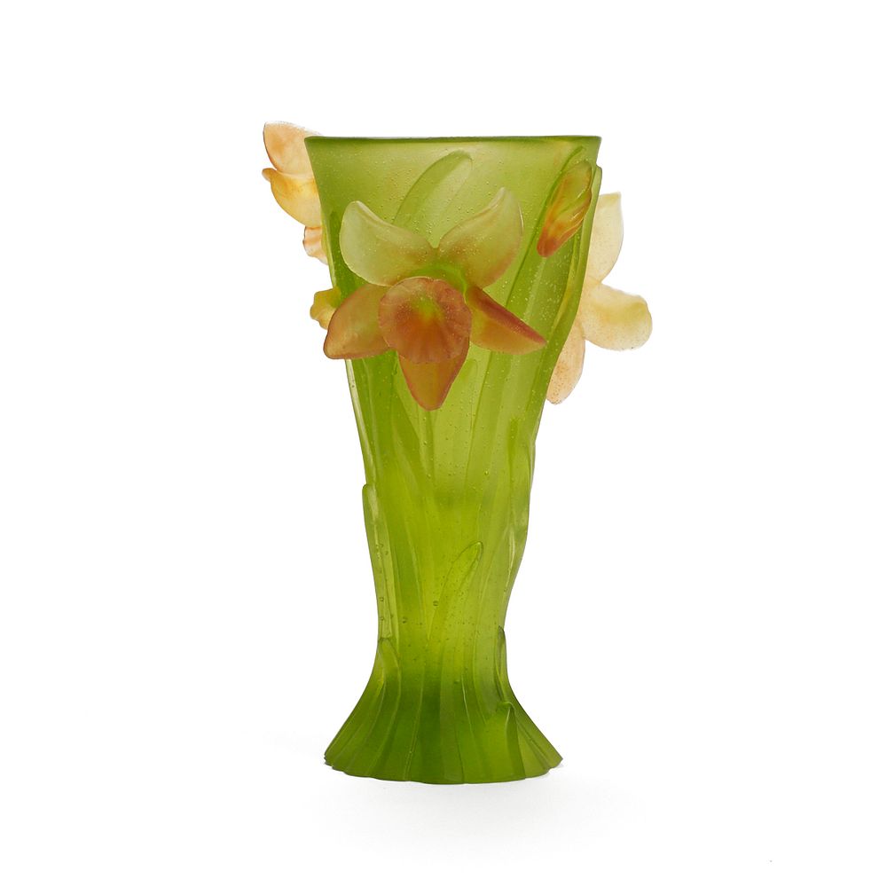 Daum Pate De Verre Iris Crystal Flower Vase