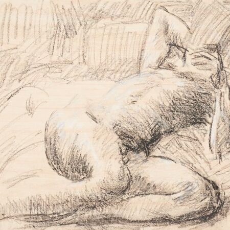 Duncan Grant Supine Male Nude Charcoal & Crayon on Paper