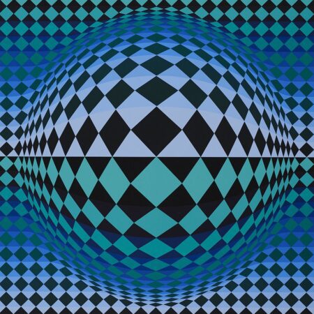 Victor Vasarely Blue & Green Op Art Lithograph