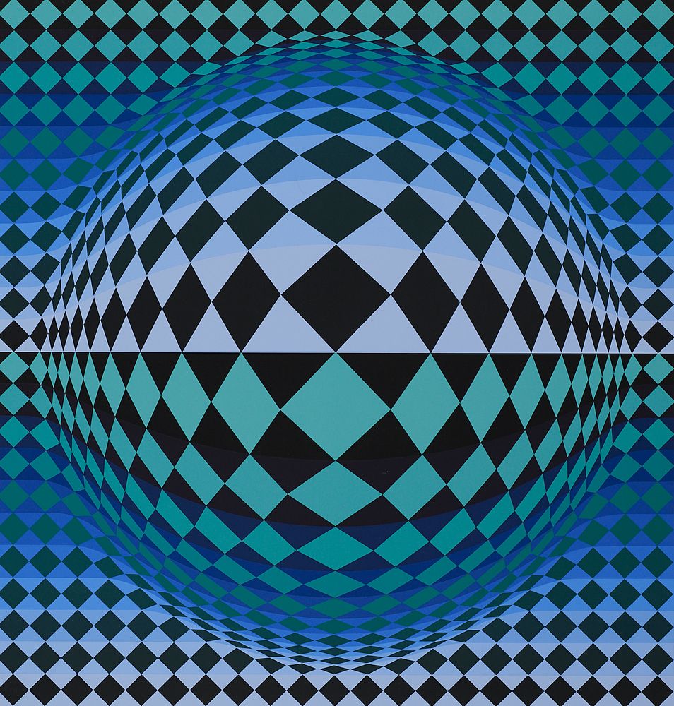 Victor Vasarely Blue & Green Op Art Lithograph