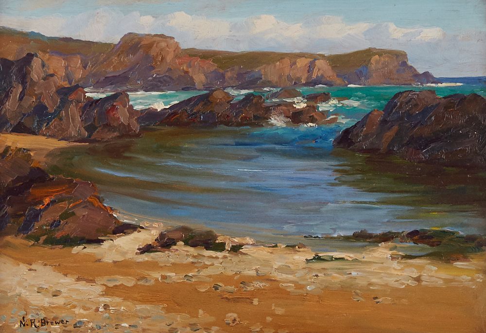 Nicholas Brewer "On the Beach" Laguna Oil on Board