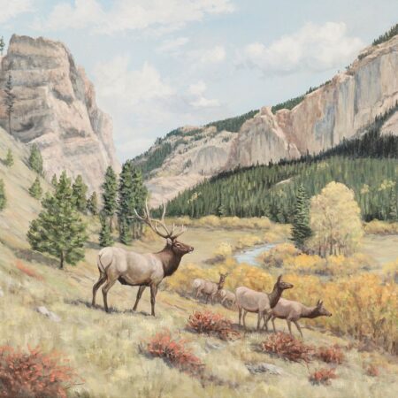 Leslie Peters Elk in Landscape Oil on Canvas