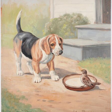 Edwin Megargee Dog & Bird Oil on Board