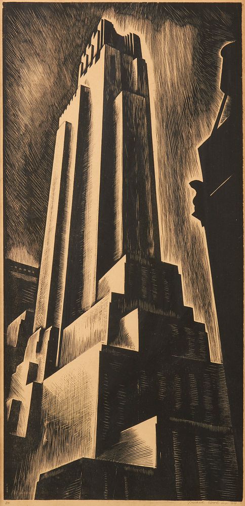 Howard Cook "Skyscraper" Wood Engraving