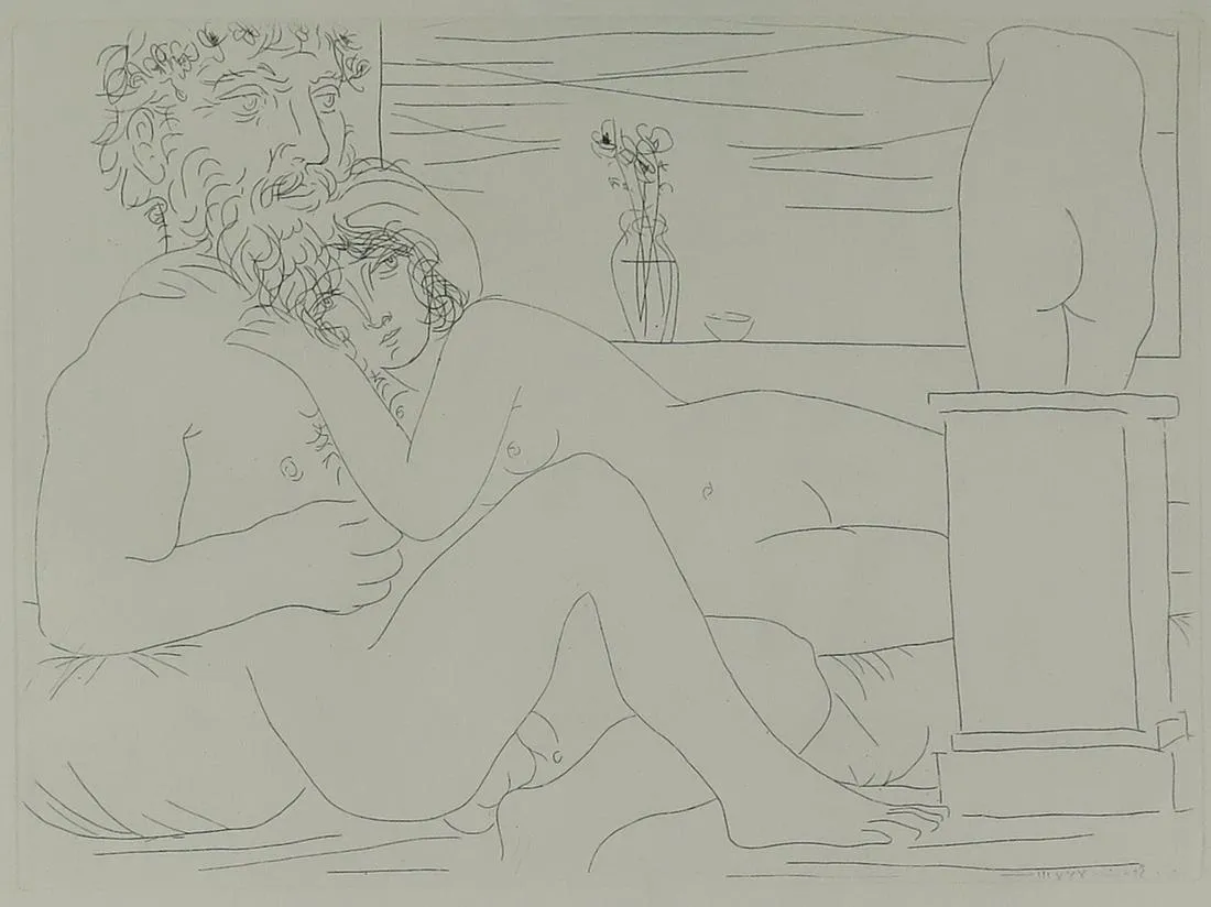 Picasso "Sculptor at Rest with his Model" Etching from "Suite Vollard"