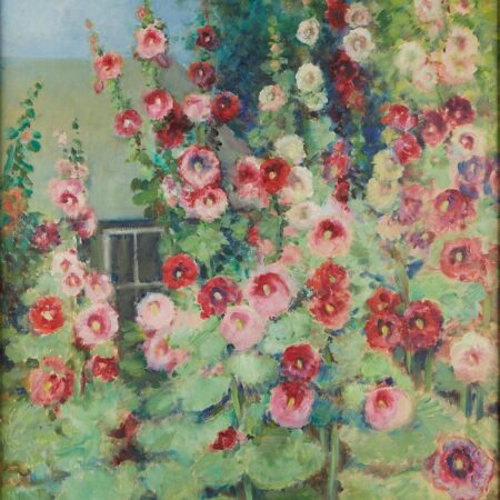 Alice Hugy Flowers and House Oil on Board