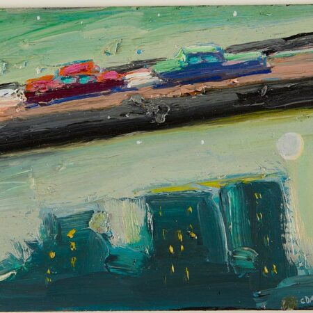 Carlos Almaraz "Diagonal Traffic in Mint Green" Oil on Board