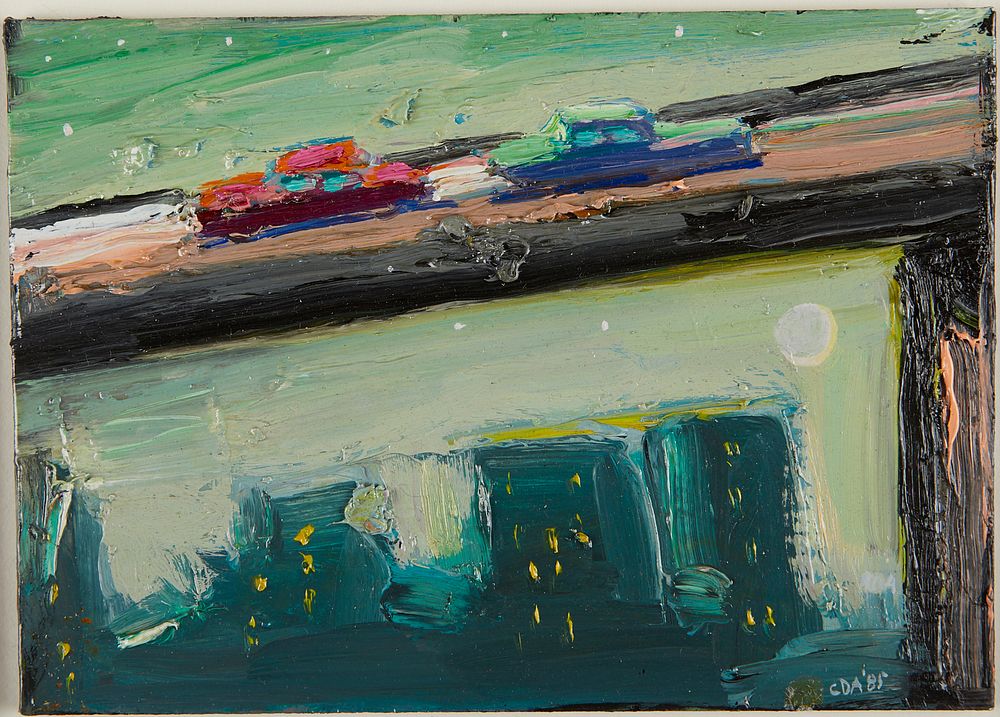 Carlos Almaraz "Diagonal Traffic in Mint Green" Oil on Board