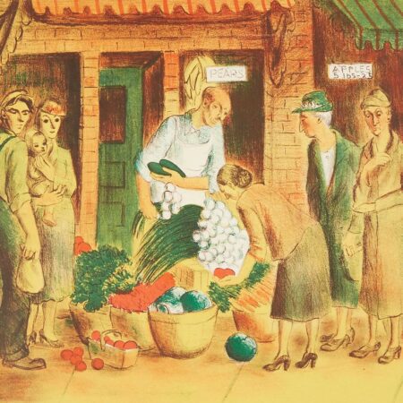 Dorothea Lau MN WPA Art Project Lithograph - "Vegetable Market"