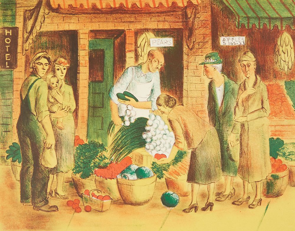 Dorothea Lau MN WPA Art Project Lithograph - "Vegetable Market"