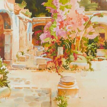 Milford Zornes Courtyard Watercolor Painting