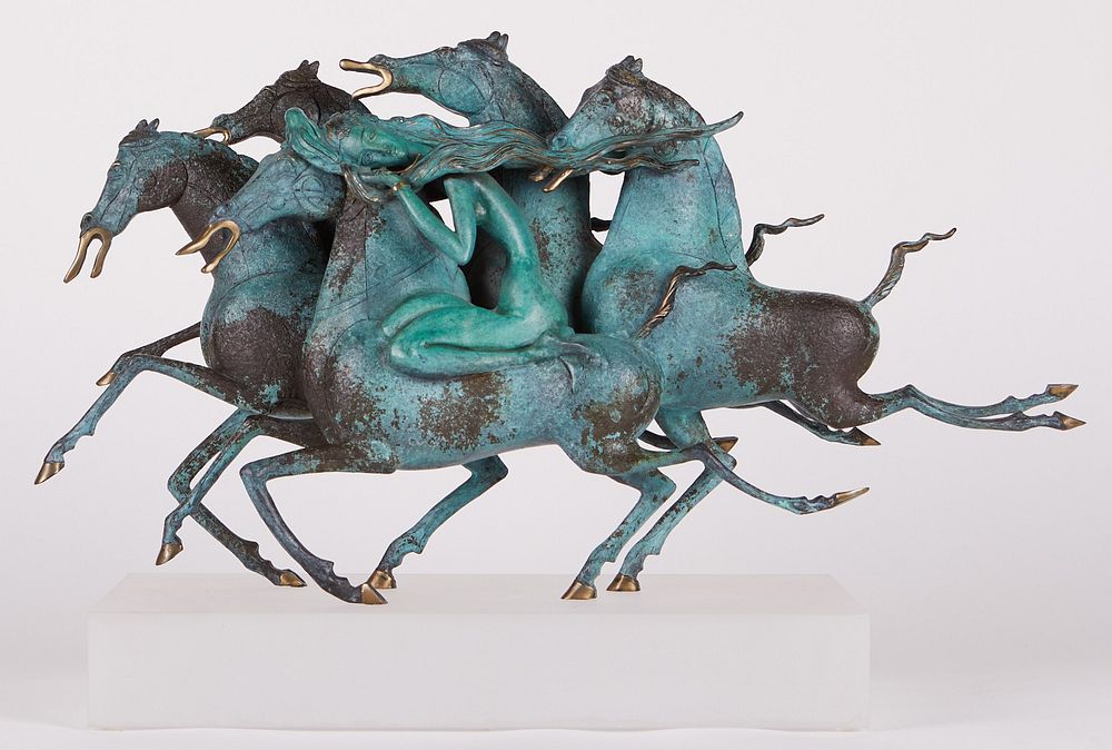 Tiefeng Jiang "Emerald Lady" Bronze Sculpture w/ Acrylic Base