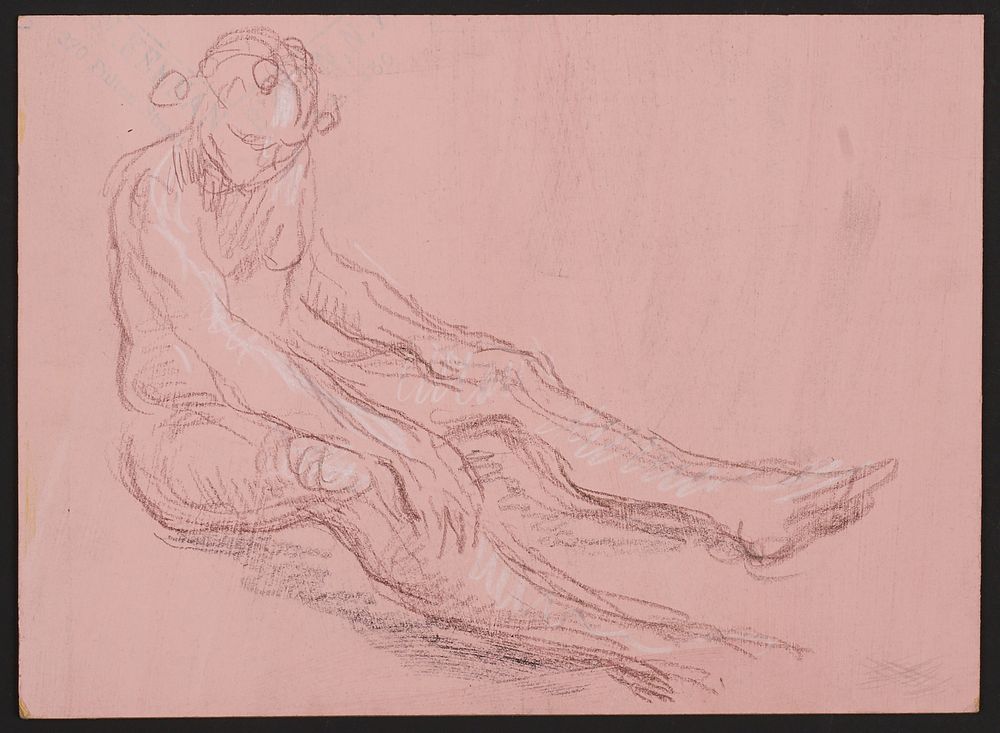 Paul Cadmus Seated Nude Male Figure Crayon on Paper Board