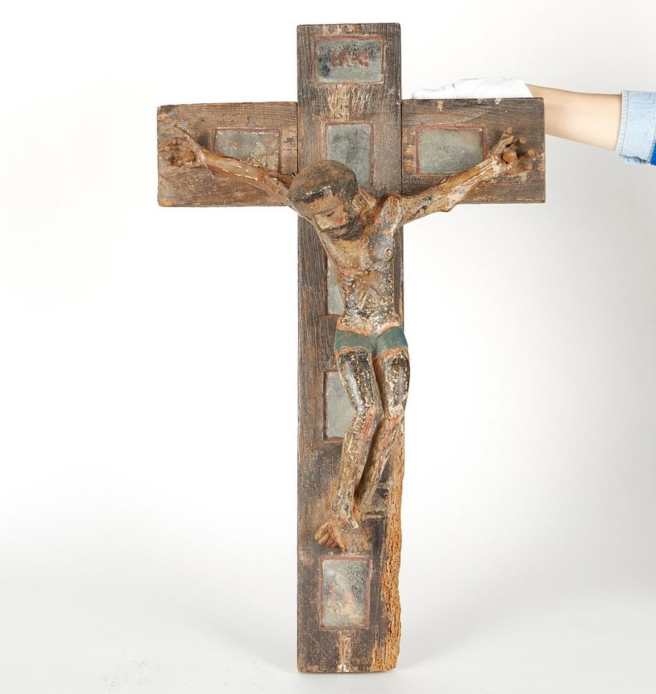 Spanish Colonial Polychrome Wood Crucifix