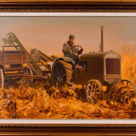 Gary Ernest Smith (b. 1938), "Chopping Corn," Oil on Canvas Painting, c. 1990