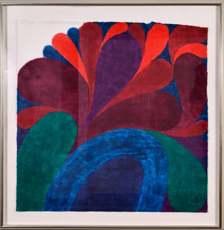 Carol Summers (1925-2016), "Flowering Landscape," Color Woodcut, 1988