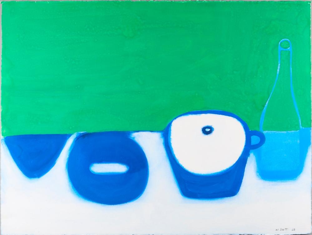 William Scott Still Life, White and Blue on a Green Background