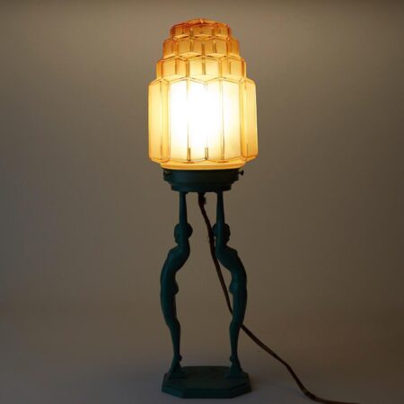 Art Deco Lamp with Blue Figures Frankart