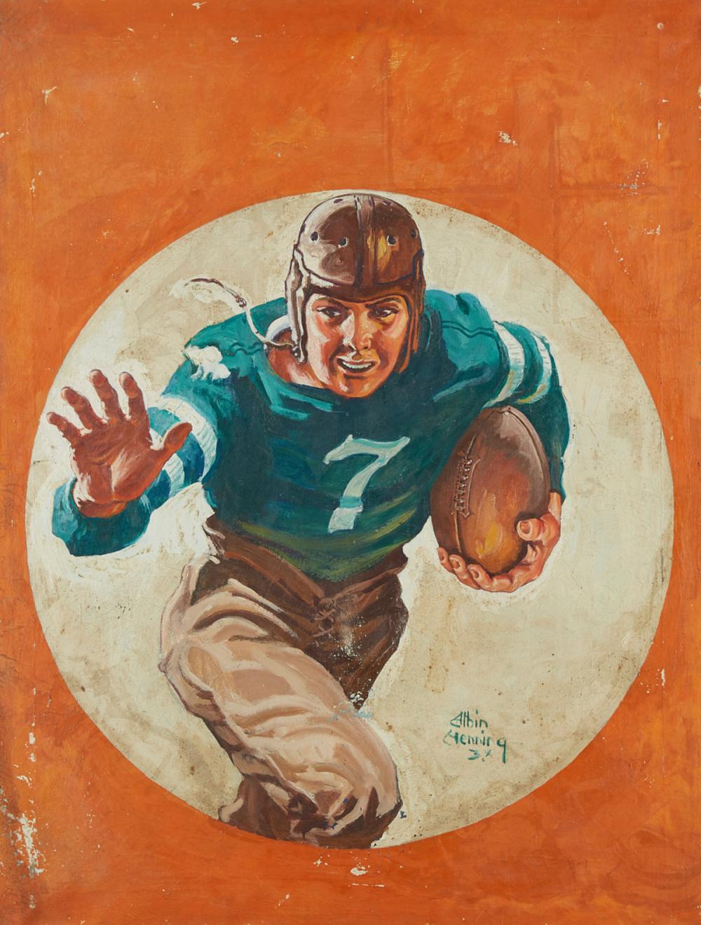 Albin Henning Football Painting Oil on Canvas Illustration