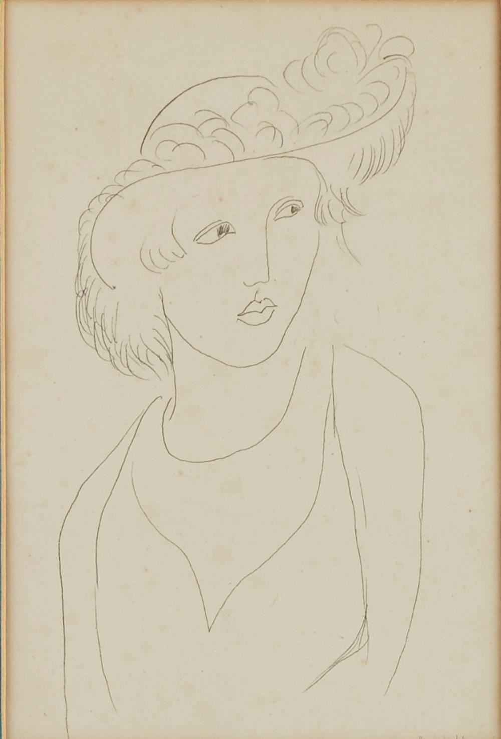 "Jeune Fille au Chapeau a Plumes" Lithograph Matisse